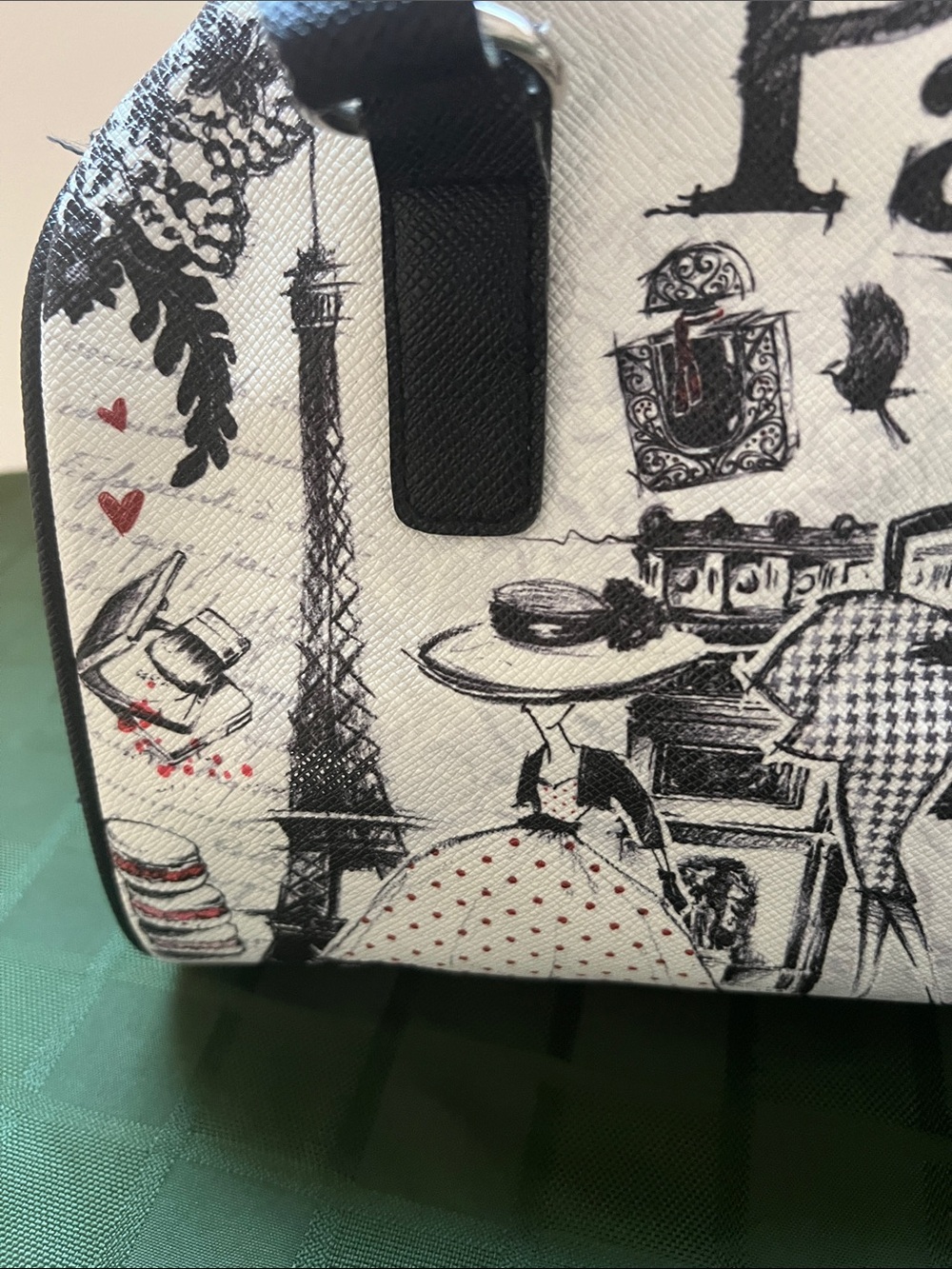 Paris Print Dome Satchel Handbag - Black & White - Picture 3 of 9